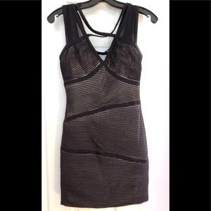 BCBG black dress with nude underlay